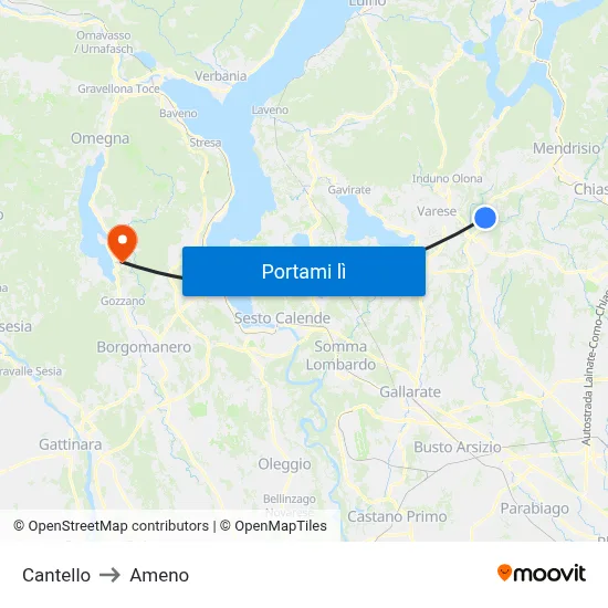 Cantello to Ameno map