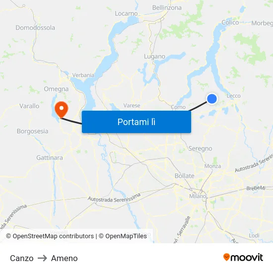 Canzo to Ameno map