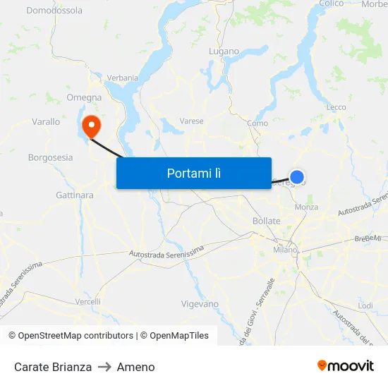 Carate Brianza to Ameno map