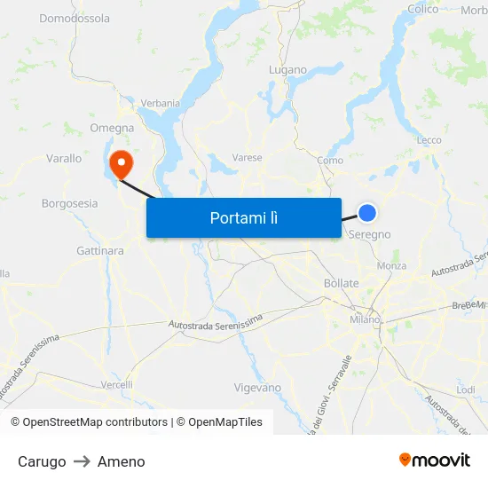 Carugo to Ameno map