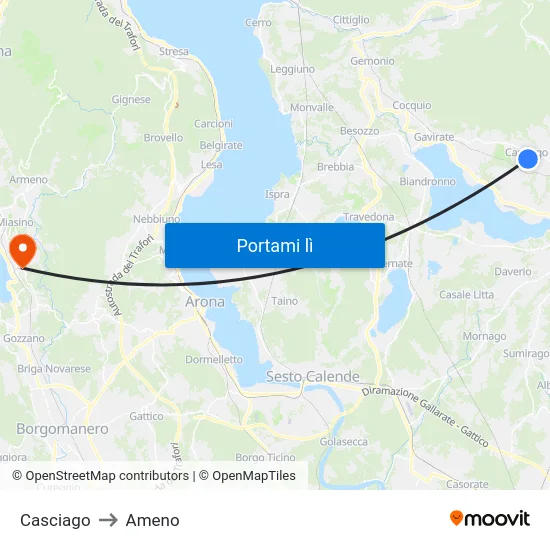 Casciago to Ameno map