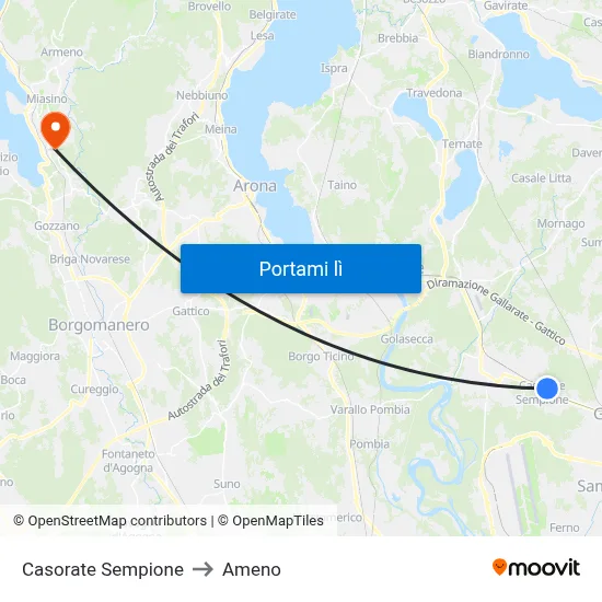 Casorate Sempione to Ameno map