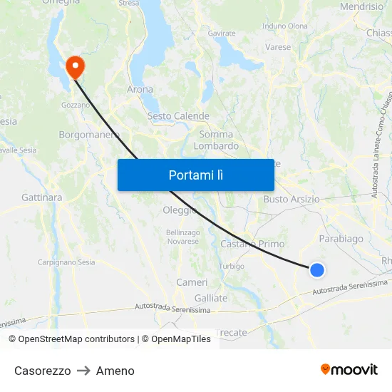 Casorezzo to Ameno map