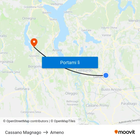 Cassano Magnago to Ameno map
