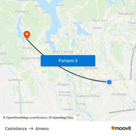 Castellanza to Ameno map