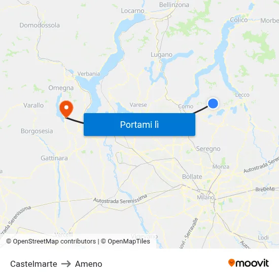 Castelmarte to Ameno map