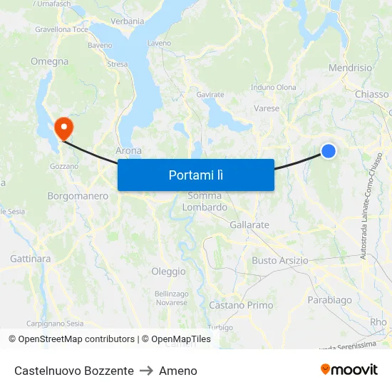 Castelnuovo Bozzente to Ameno map