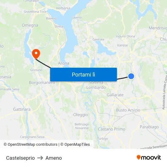 Castelseprio to Ameno map