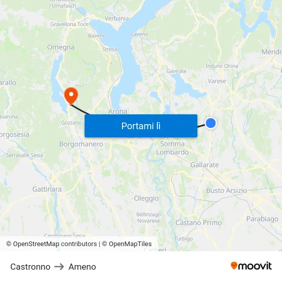 Castronno to Ameno map
