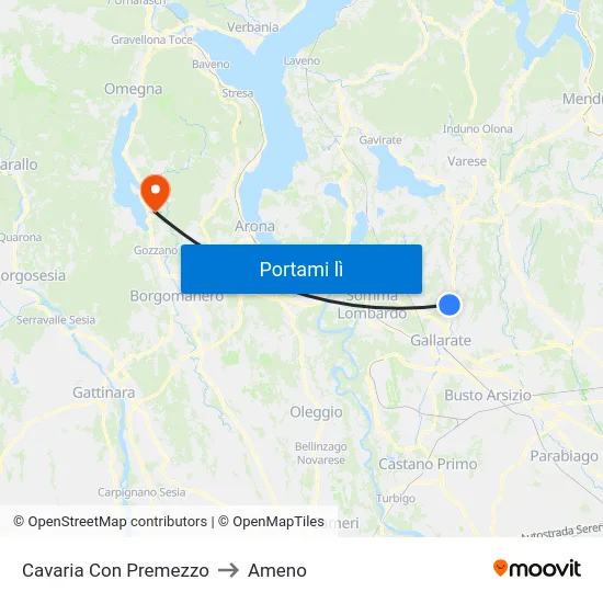 Cavaria Con Premezzo to Ameno map