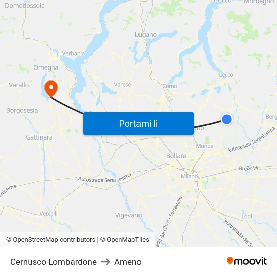 Cernusco Lombardone to Ameno map