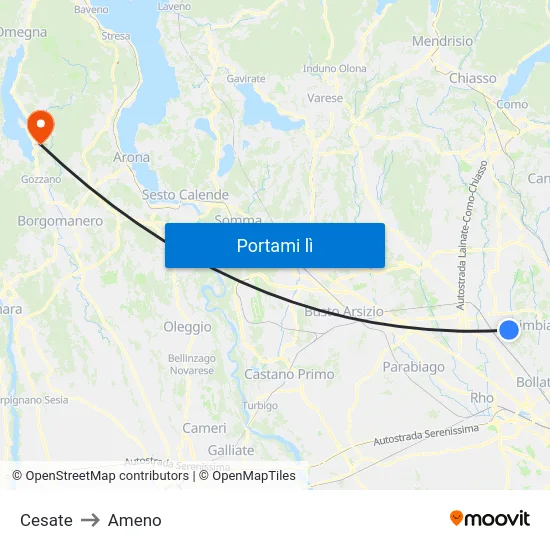 Cesate to Ameno map