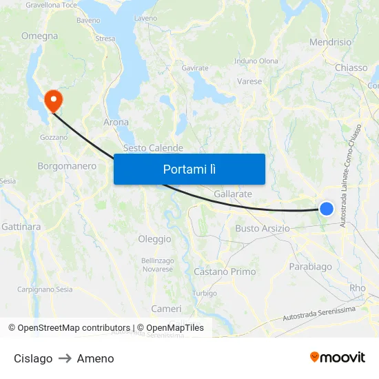 Cislago to Ameno map