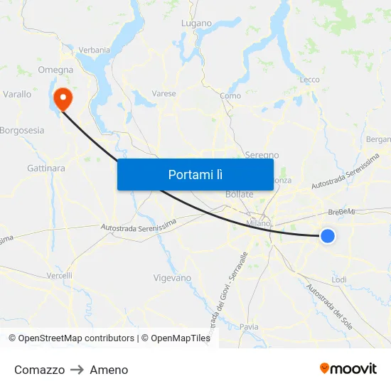 Comazzo to Ameno map