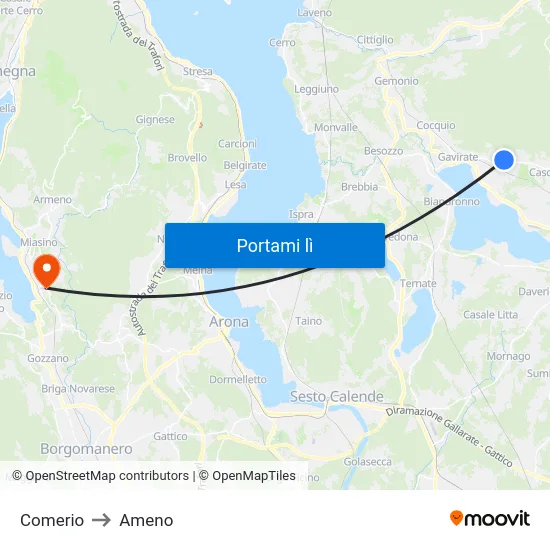 Comerio to Ameno map