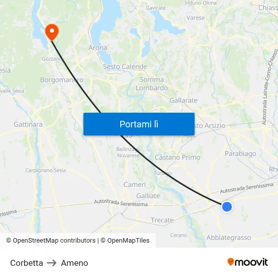 Corbetta to Ameno map