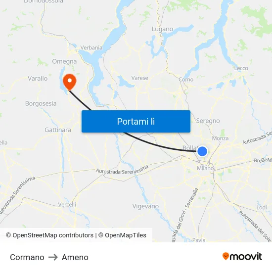 Cormano to Ameno map