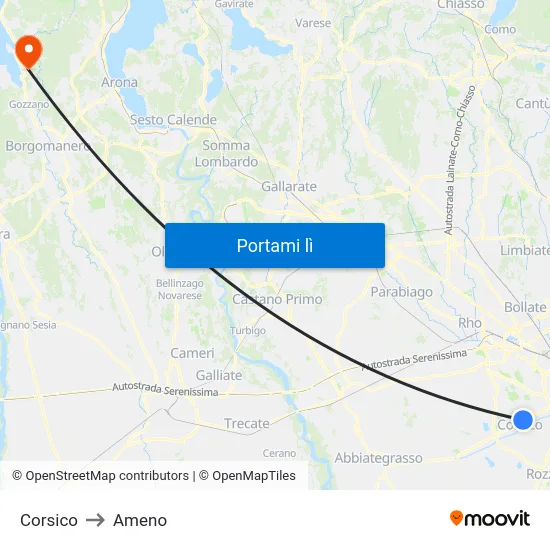 Corsico to Ameno map