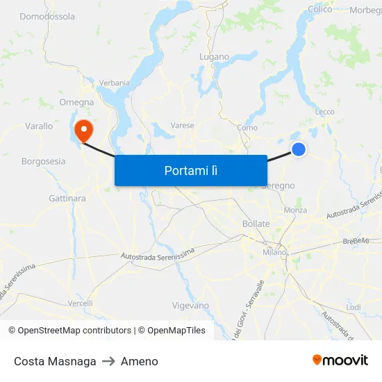 Costa Masnaga to Ameno map