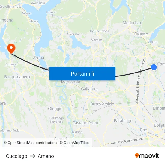 Cucciago to Ameno map