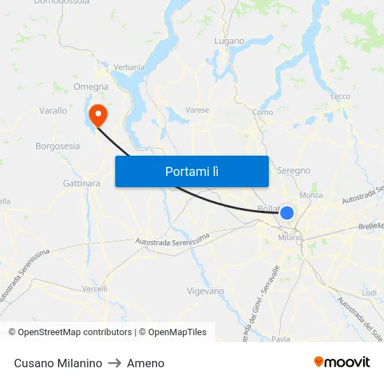 Cusano Milanino to Ameno map