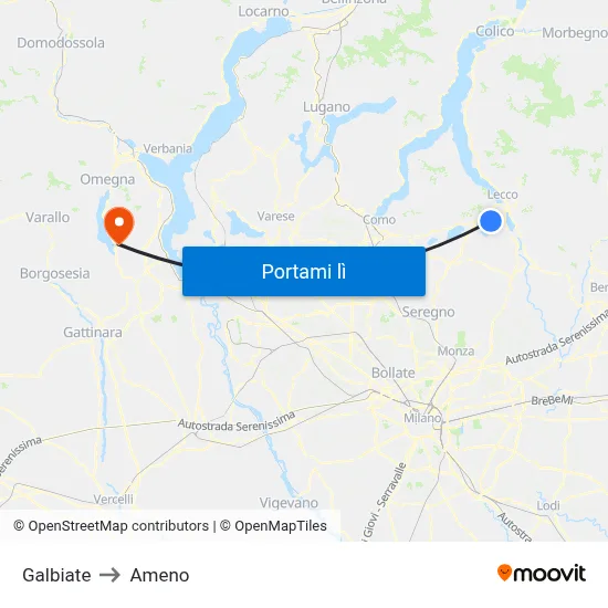 Galbiate to Ameno map