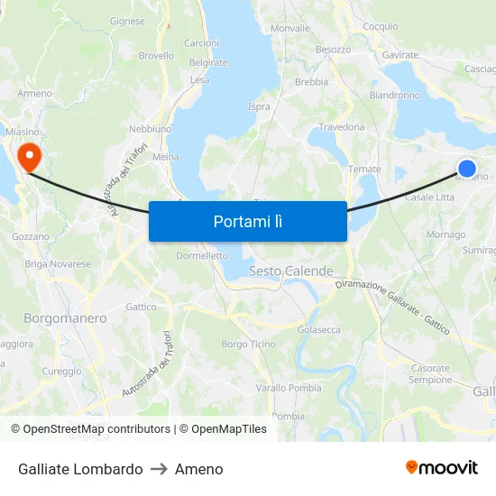 Galliate Lombardo to Ameno map