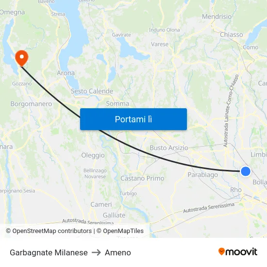 Garbagnate Milanese to Ameno map