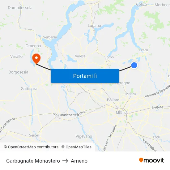 Garbagnate Monastero to Ameno map
