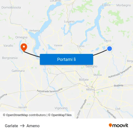 Garlate to Ameno map