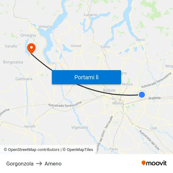 Gorgonzola to Ameno map