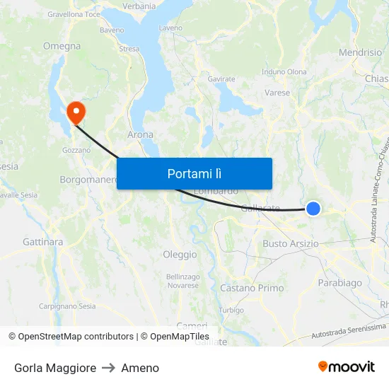 Gorla Maggiore to Ameno map