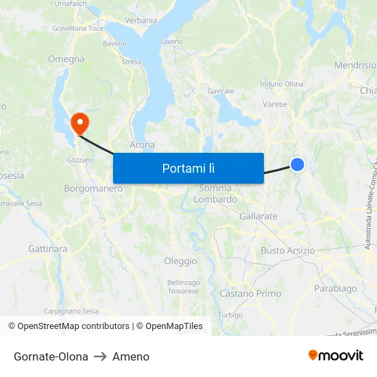 Gornate-Olona to Ameno map
