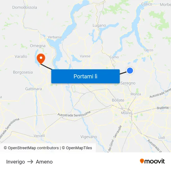 Inverigo to Ameno map