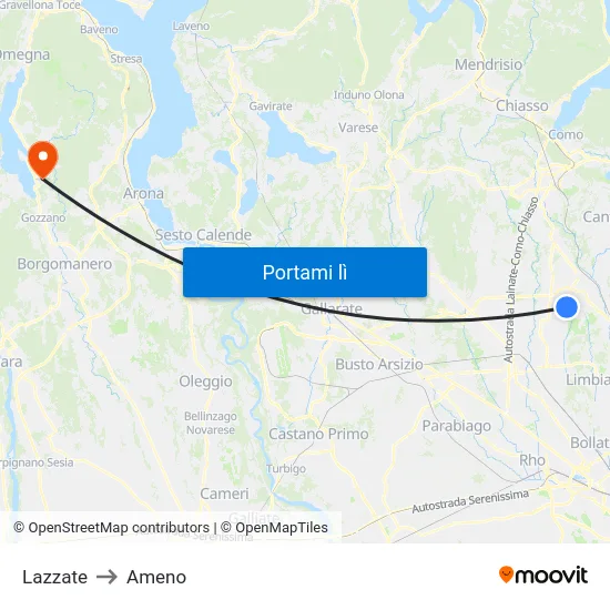 Lazzate to Ameno map