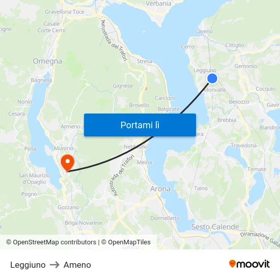 Leggiuno to Ameno map