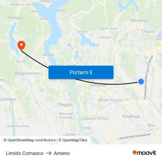 Limido Comasco to Ameno map