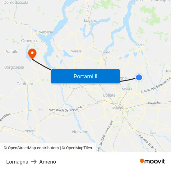 Lomagna to Ameno map