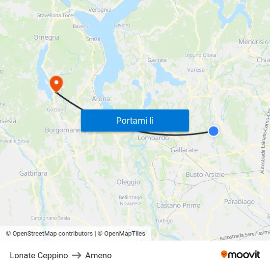 Lonate Ceppino to Ameno map