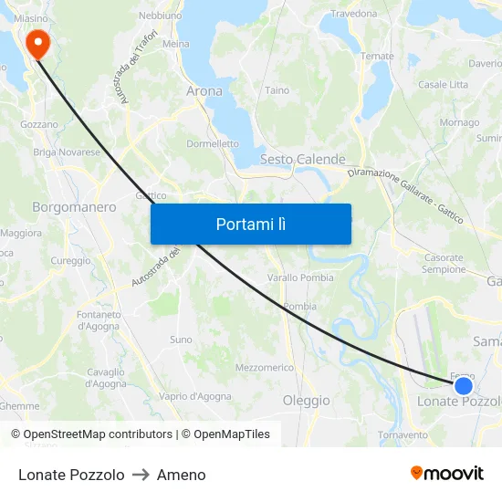 Lonate Pozzolo to Ameno map