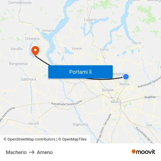 Macherio to Ameno map