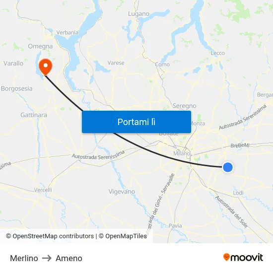 Merlino to Ameno map