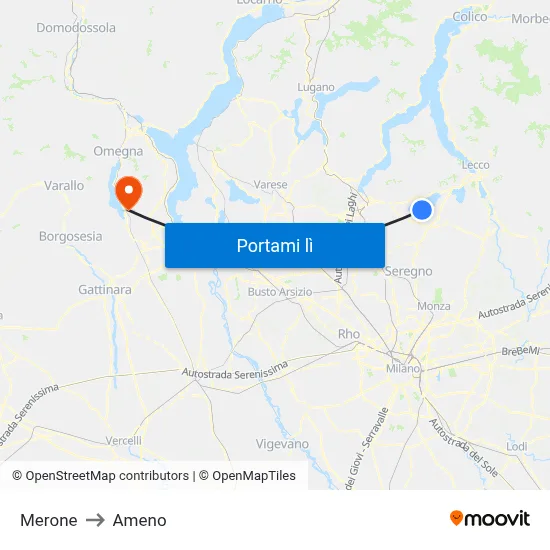 Merone to Ameno map
