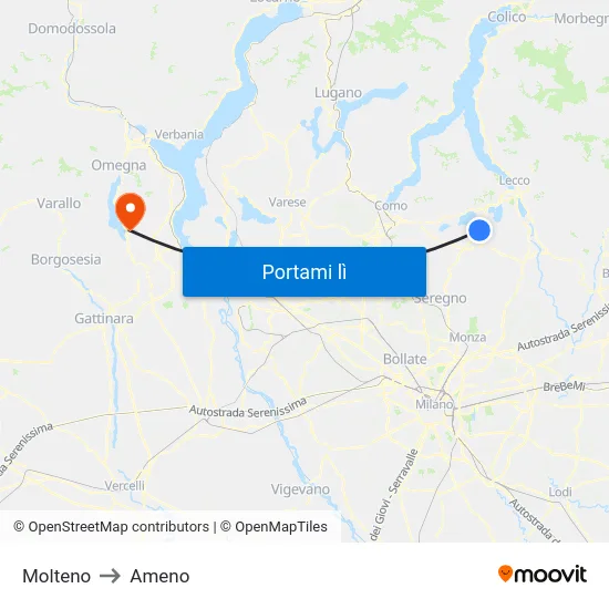 Molteno to Ameno map