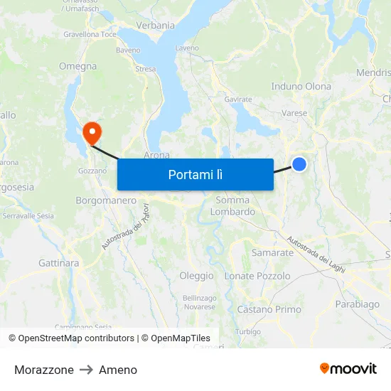 Morazzone to Ameno map