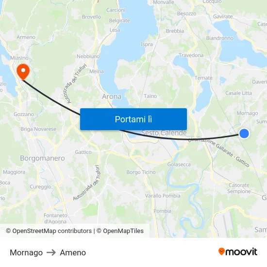 Mornago to Ameno map