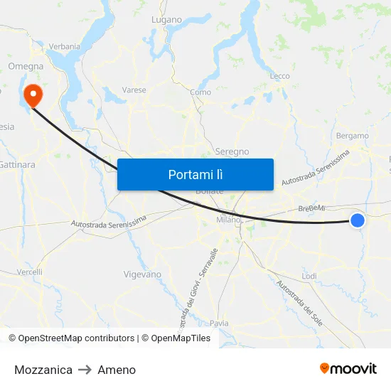 Mozzanica to Ameno map