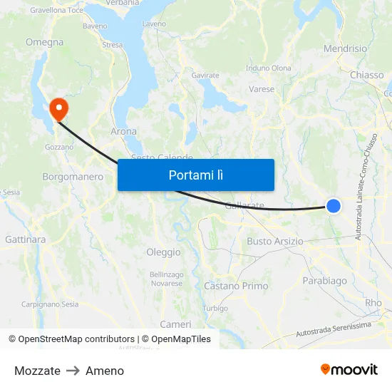 Mozzate to Ameno map