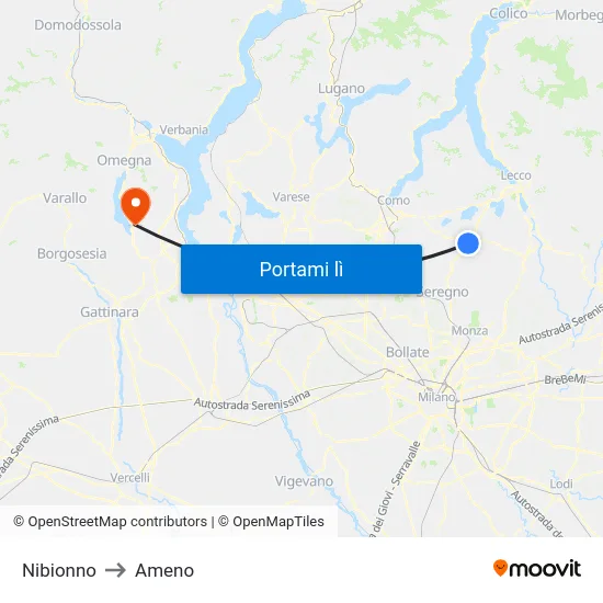 Nibionno to Ameno map