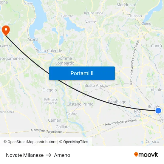 Novate Milanese to Ameno map